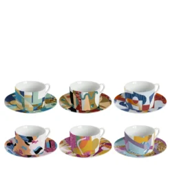 Alchimie set di 6 tazze da tè in porcellana con decoro astratto