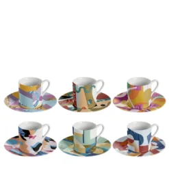 Alchimie set di 6 tazzine da caffè in porcellana con decoro astratto