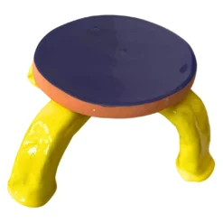 Alzata in Ceramica Serie Fungo Blu Marino e Giallo Cadmio