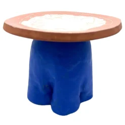Alzata per torta Fungo Rock blu egiziano e rosa cipria
