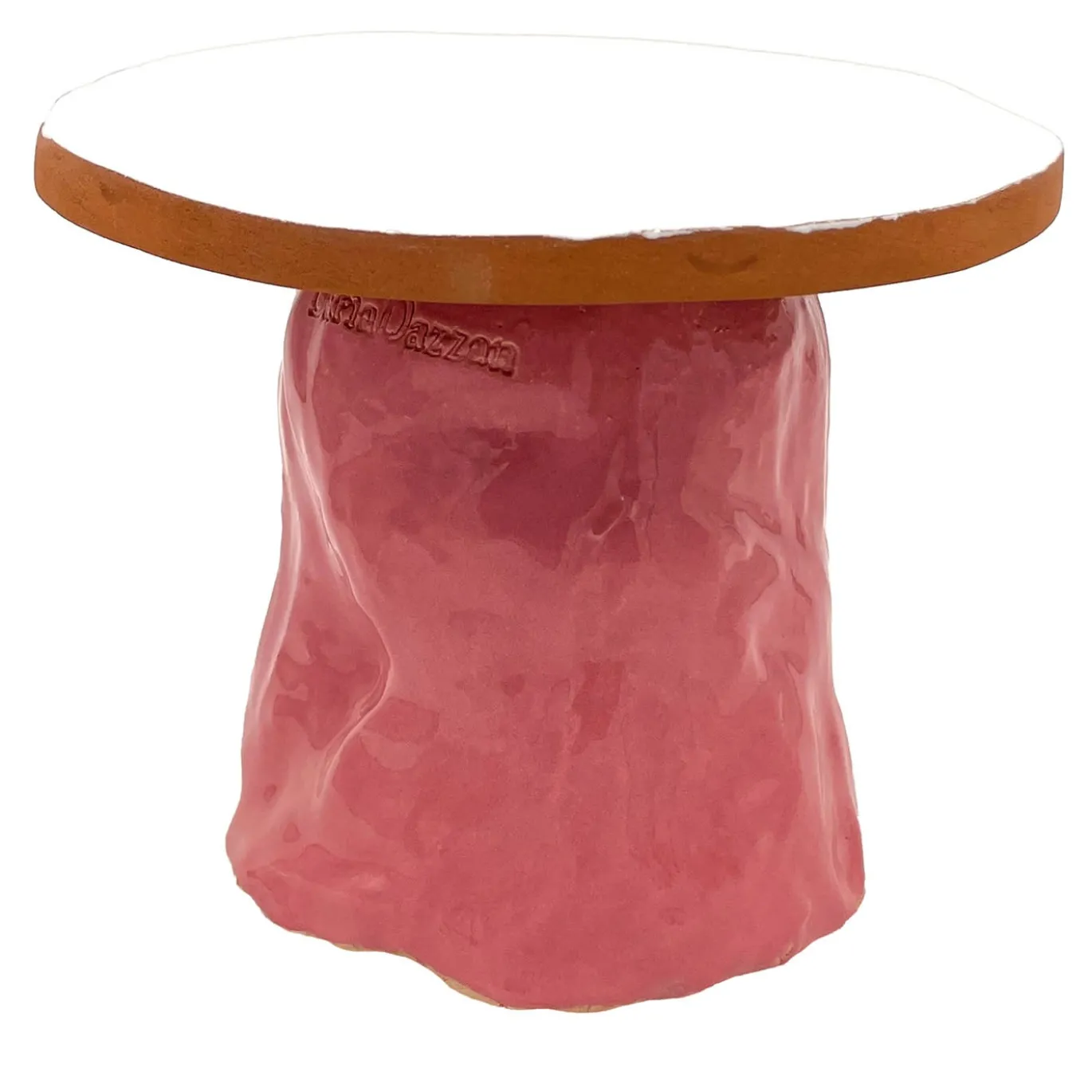 Alzata per torta Fungo Rock rosa e bianca lucida