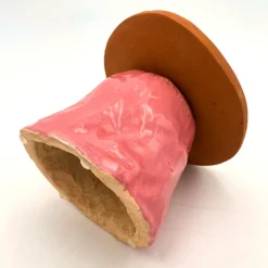 Alzata per torta Fungo Rock rosa e bianca lucida