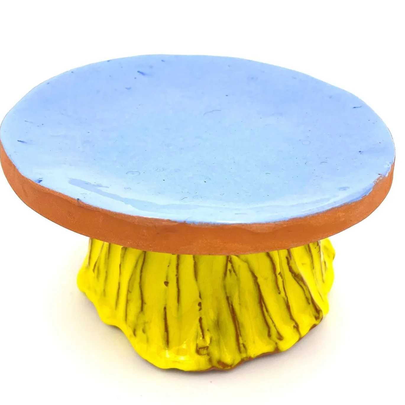 Alzata per torta Fungo Vulcano giallo cadmio e lilla
