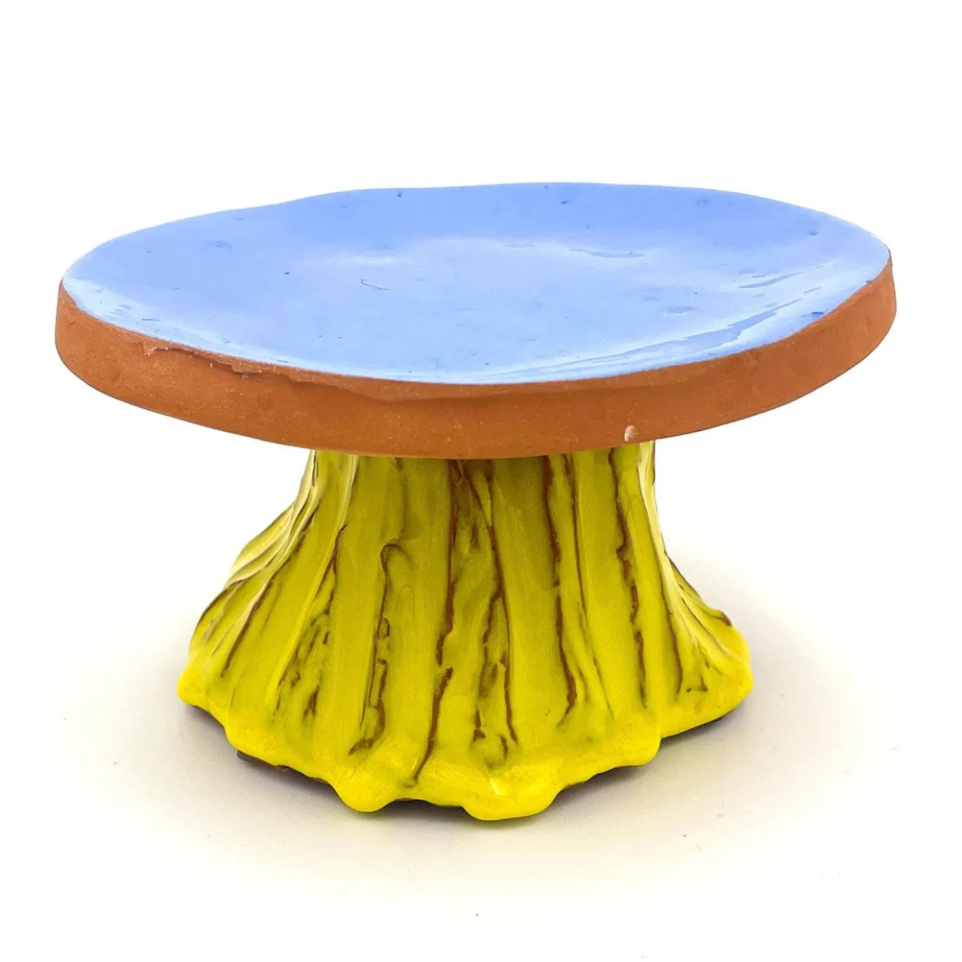 Alzata per torta Fungo Vulcano giallo cadmio e lilla