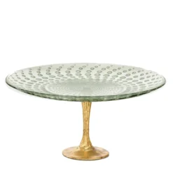 Alzata per torte con piedistallo in foglia d'oro e verde Astra