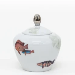Amami Set da tè in porcellana con pesci tropicali