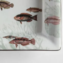 Amami Set di posacenere e videopoche in porcellana con pesci tropicali