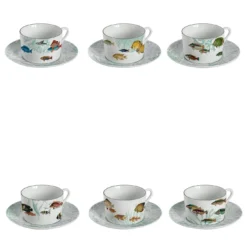Amami Set di 6 tazze da tè in porcellana con pesci tropicali