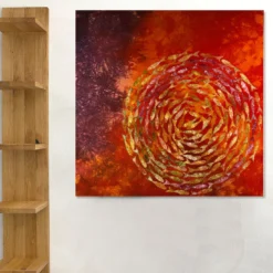 Arazzo Dipinto a Mano in Velluto Vortice Arancione e Viola