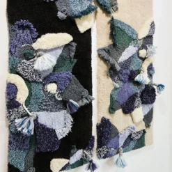Arazzo Dittico Floral Composition in lana blu