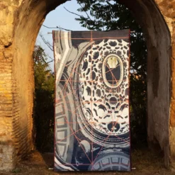 Arazzo double face Borromini in blu petrolio e Rosso Neues Rot