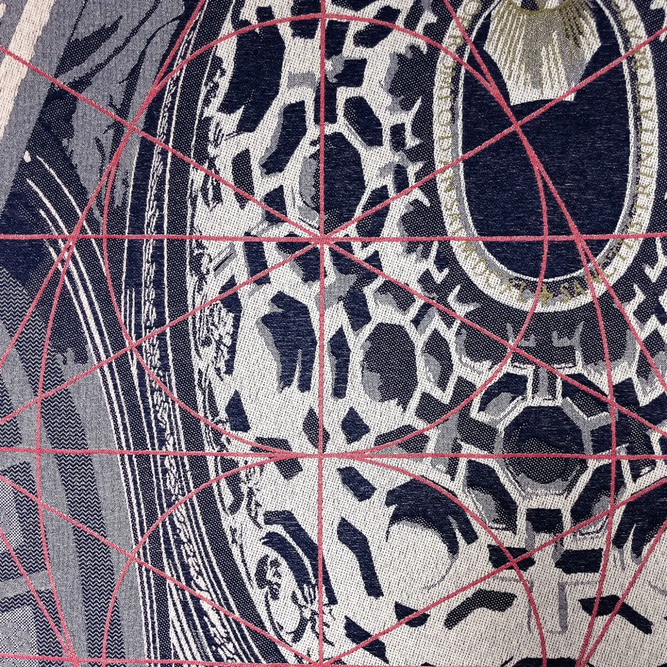 Arazzo double face Borromini in blu petrolio e Rosso Neues Rot