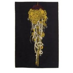 Arazzo Fantasma Giallo in lana con sfondo nero di Anna Galtarossa