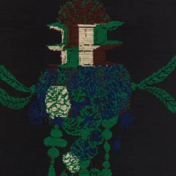 Arazzo Fantasma Verde in lana con sfondo nero di Anna Galtarossa