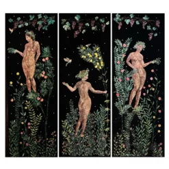 Arazzo Florae Incantata a tre pannelli in velluto nero