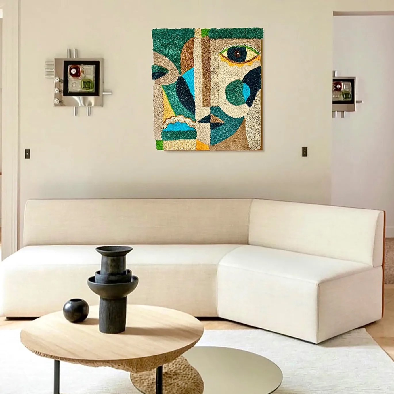 Arazzo Specular in lana blu verde e beige