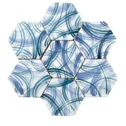 Arcobaleni Pannello blu e bianco di 7 piastrelle esagonali