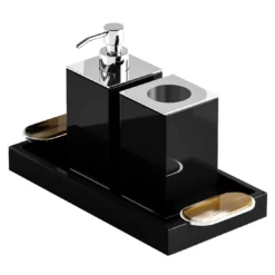 Argentella Set nero di dispenser per sapone e portaspazzolini
