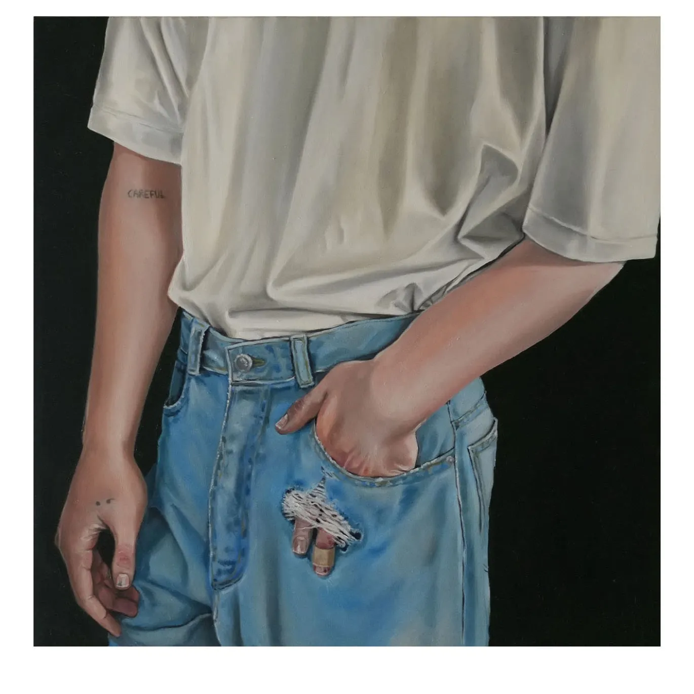 Attenta pittura a olio su tela