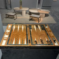 Backgammon Geometrico in Legno con dettagli in Pietre Semi Preziose