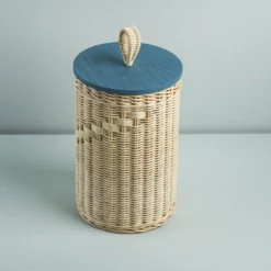 Barattolo Alto Goccia in Midollo con Coperchio in Legno Blu Pavone
