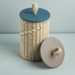 Barattolo Alto Goccia in Midollo con Coperchio in Legno Blu Pavone