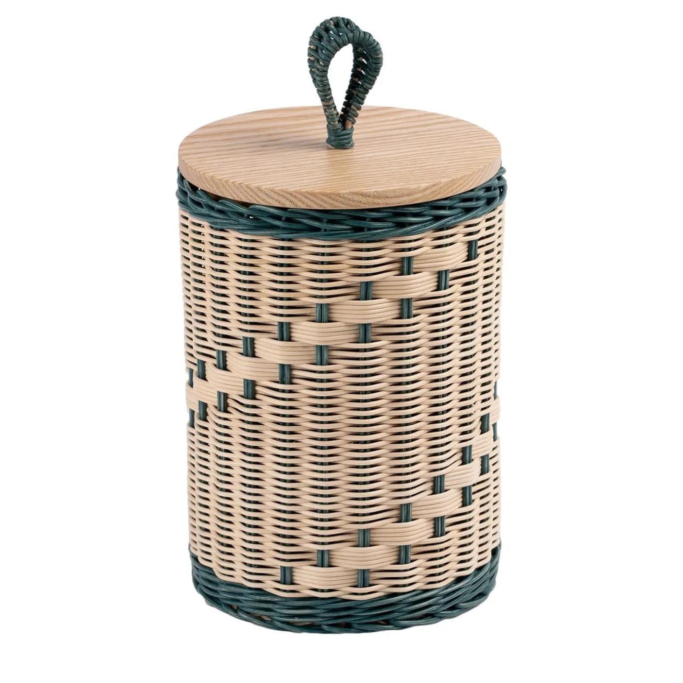 Barattolo Alto Goccia in Midollo Bicolore Blu/Naturale con Coperchio in Legno
