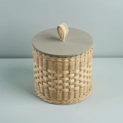 Barattolo Basso Perla in Midollo con Coperchio in Legno
