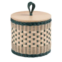 Barattolo Basso Perla in Midollo Bicolore Blu/Naturale con Coperchio in Legno