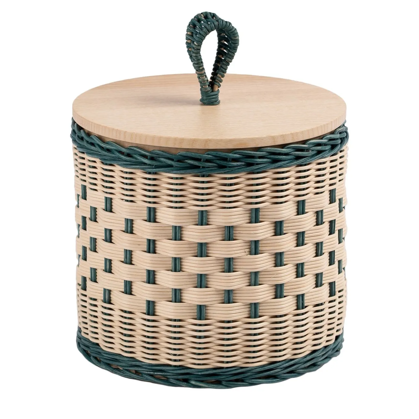 Barattolo Basso Perla in Midollo Bicolore Blu/Naturale con Coperchio in Legno