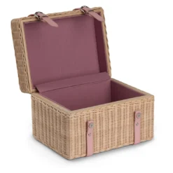 Bauletto portagioie Stella in legno intrecciato a mano con cinturini in pelle rosa