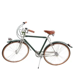 Bicicletta da uomo rivestita in pelle Tabacco e Verde