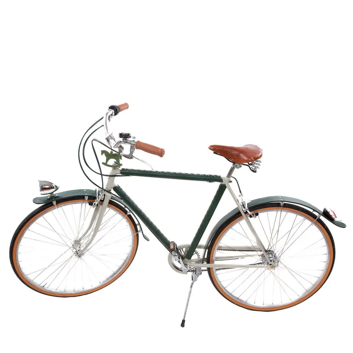 Bicicletta da uomo rivestita in pelle Tabacco e Verde