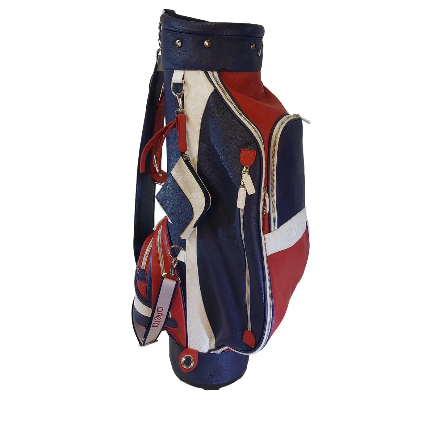 Borsa da golf in pelle blu e rossa