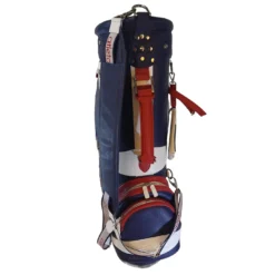 Borsa da golf in pelle blu e rossa
