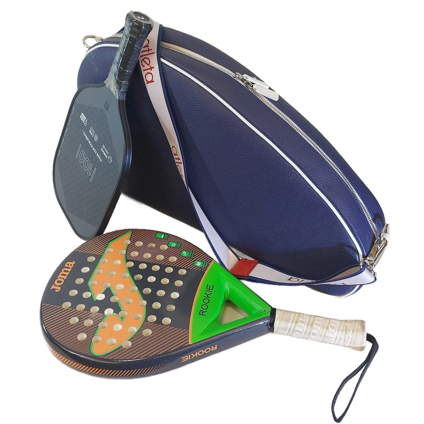 Borsa in pelle blu e rossa per paddle e pickleball