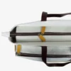 Borsa sportiva bianca/gialla/marrone con tasca a forma di racchetta da tennis