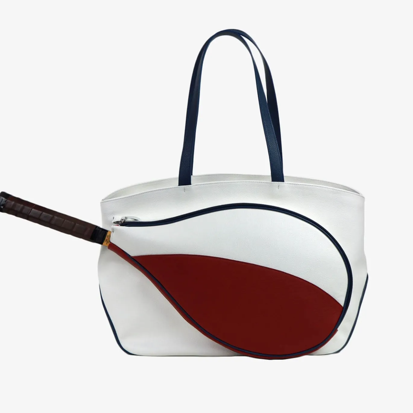 Borsa sportiva bianca/rossa/blu con tasca a forma di racchetta da tennis
