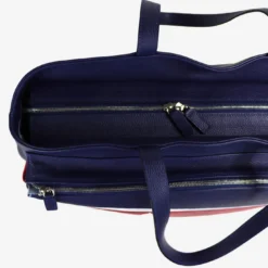 Borsa sportiva blu e rossa con tasca a forma di racchetta da tennis