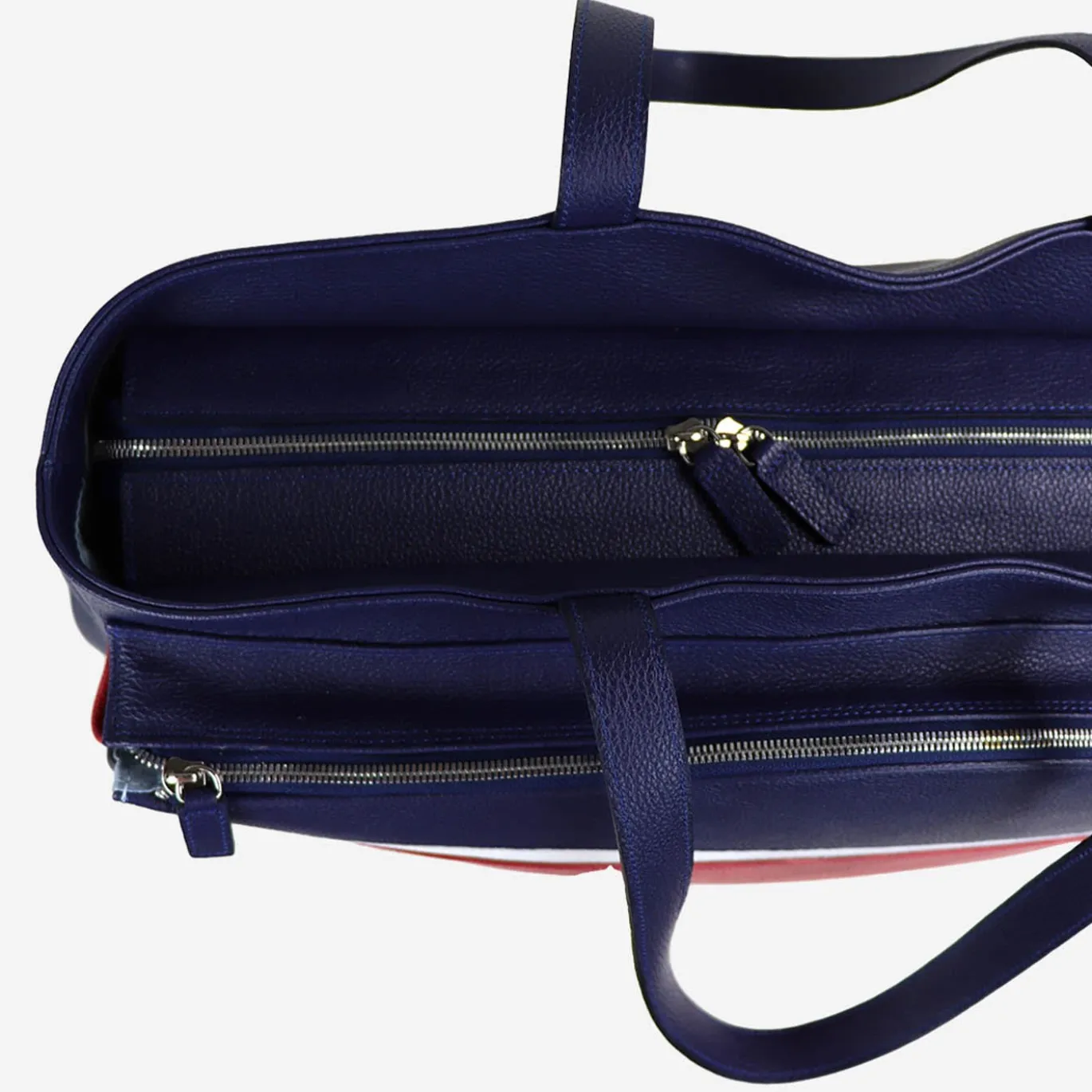 Borsa sportiva blu e rossa con tasca a forma di racchetta da tennis