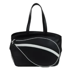 Borsa sportiva in bianco e nero con tasca a forma di racchetta da tennis