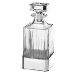 Bottiglia da liquore in cristallo con base placcata argento