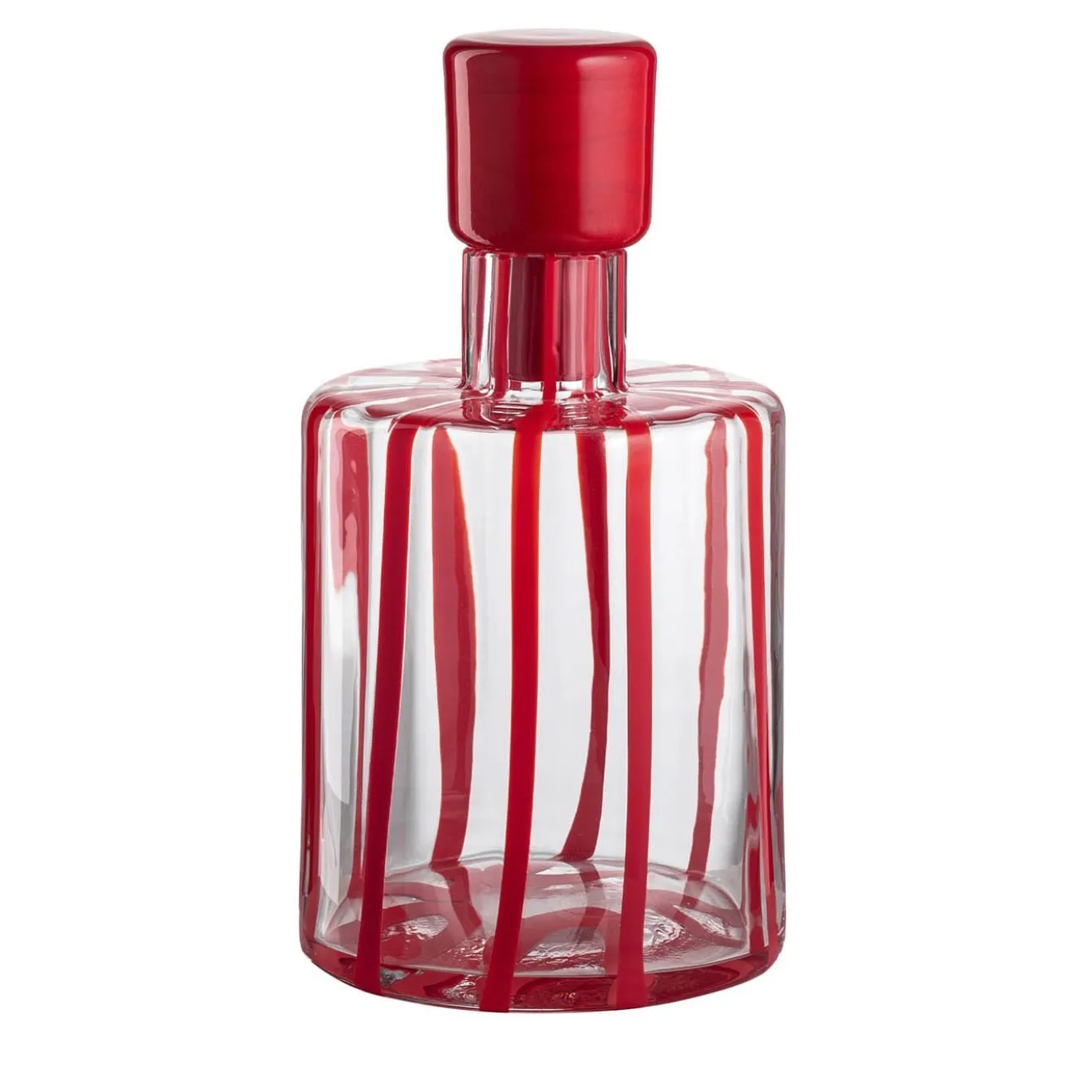 Bottiglia in vetro Murano Cyrcus Striped Rosso e Trasparente