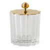 Box alta in cristallo con coperchio in stile Art Deco placcato oro