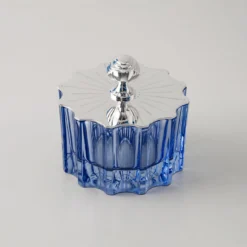 Box bassa Blu in cristallo con Coperchio Art Deco Placcato Argento
