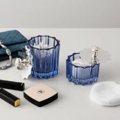 Box bassa Blu in cristallo con Coperchio Art Deco Placcato Argento