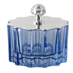 Box bassa Blu in cristallo con Coperchio Art Deco Placcato Argento