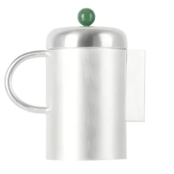 Bricco da caffè Simple in ottone placcato argento con pietra verde