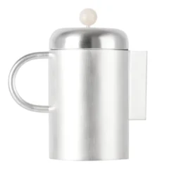 Bricco da caffè Simple in ottone placcato argento con pietra bianca