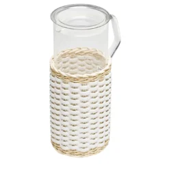 Brocca di vetro in pelle e rattan Marseille - Bianco